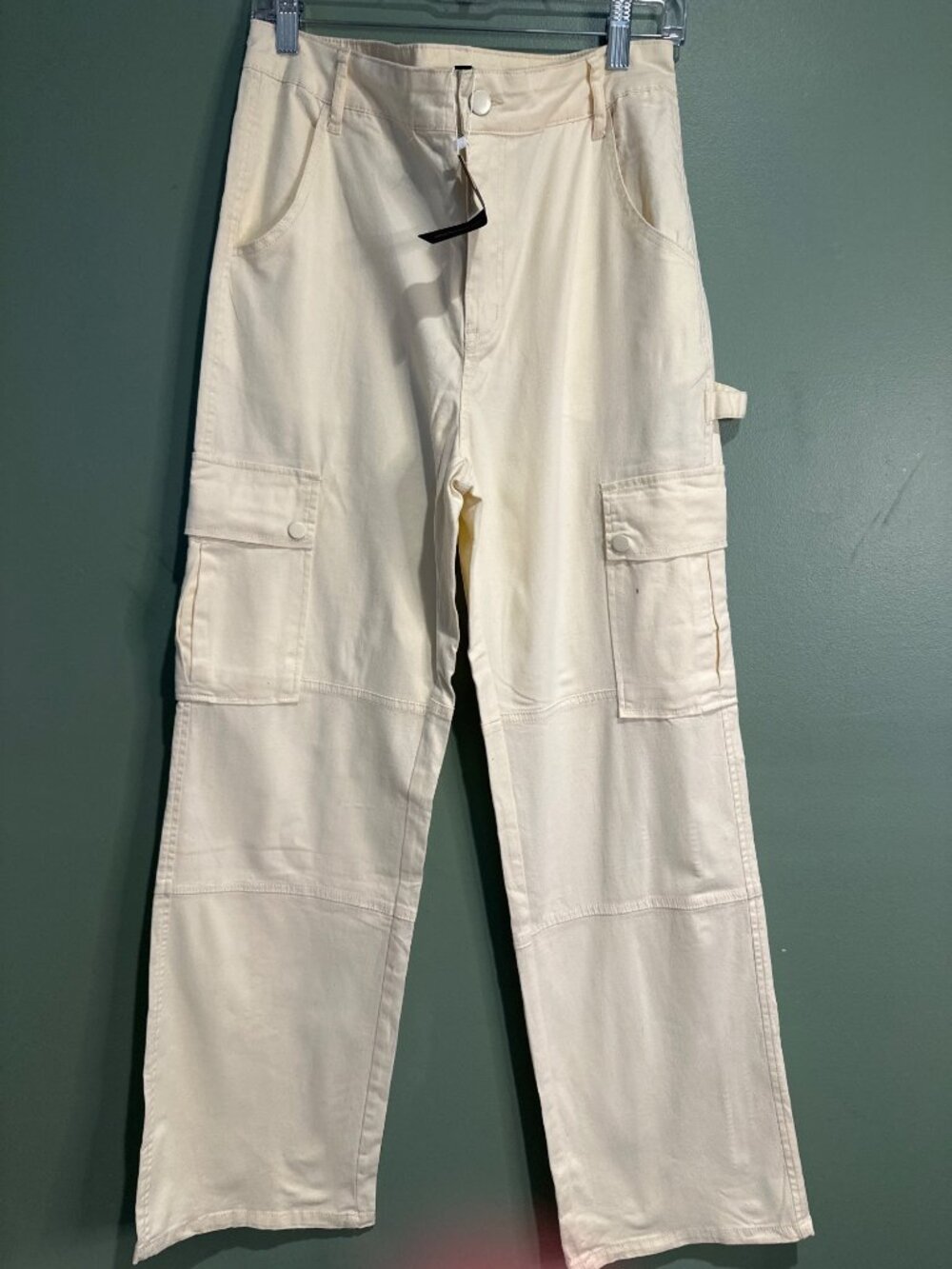 New Gilipur Cargo Pants Women L White Utility Straight Leg Cotton Stretch Y2K